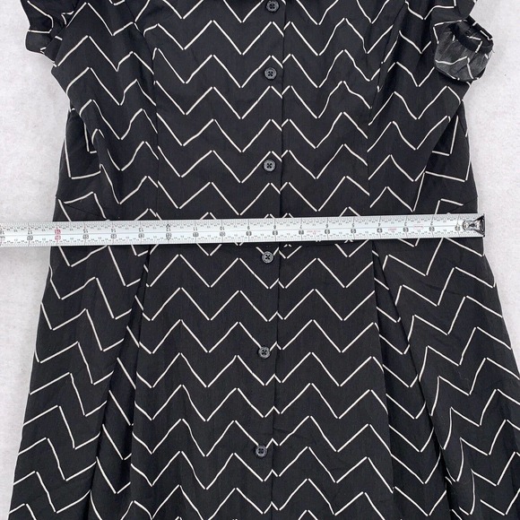 Who What Wear Chevron Striped Midi Dress Black Ruffle Sleeves Womens Medium - Picture 7 of 7